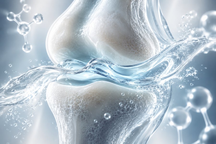 Hyaluronic acid molecule supporting synovial joint fluid